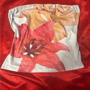 SHEIN Floral Print Crop Top - Red and Yellow